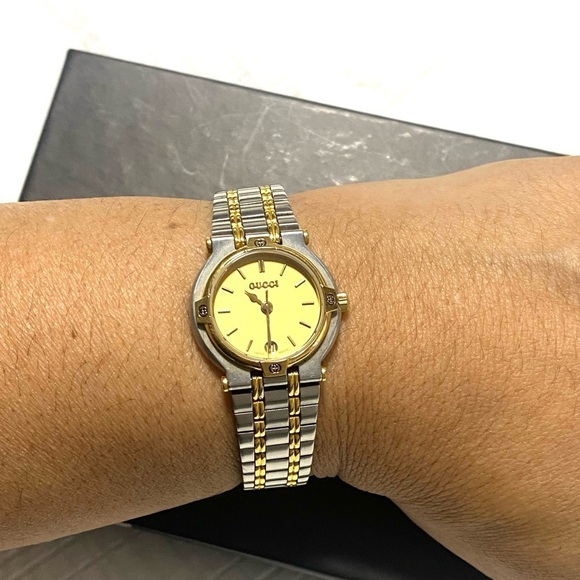 Vintage Gucci 9000L Two-Tone Gold-Plated and Stainless Steel Watch with Box